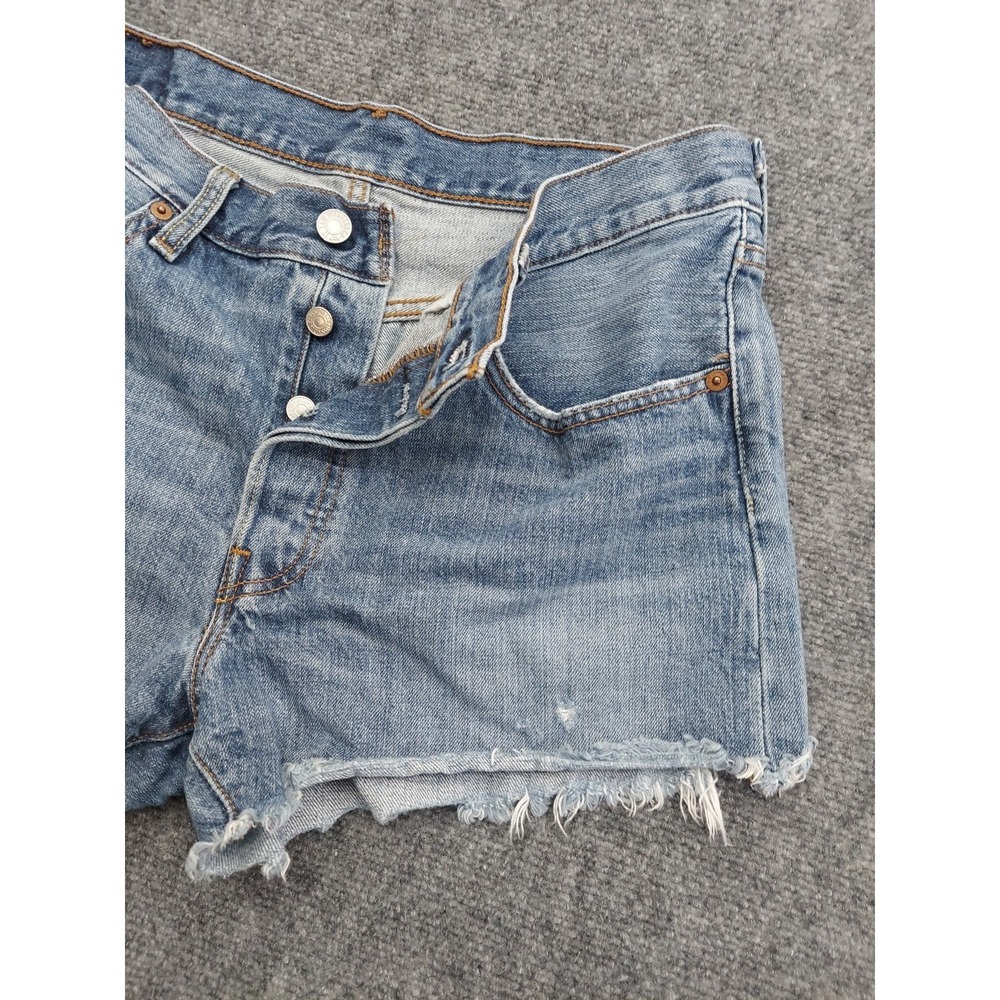 Levis 501 Shorts Womens 30‎ Blue Button Fly Cut Off Raw hem Grunge 3" inseam - Picture 6 of 13